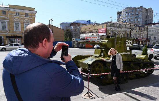 Restored T-26 tank of Great Patriotic War era appears in central Rostov-on-Don