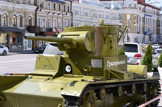 Restored T-26 tank of Great Patriotic War era appears in central Rostov-on-Don