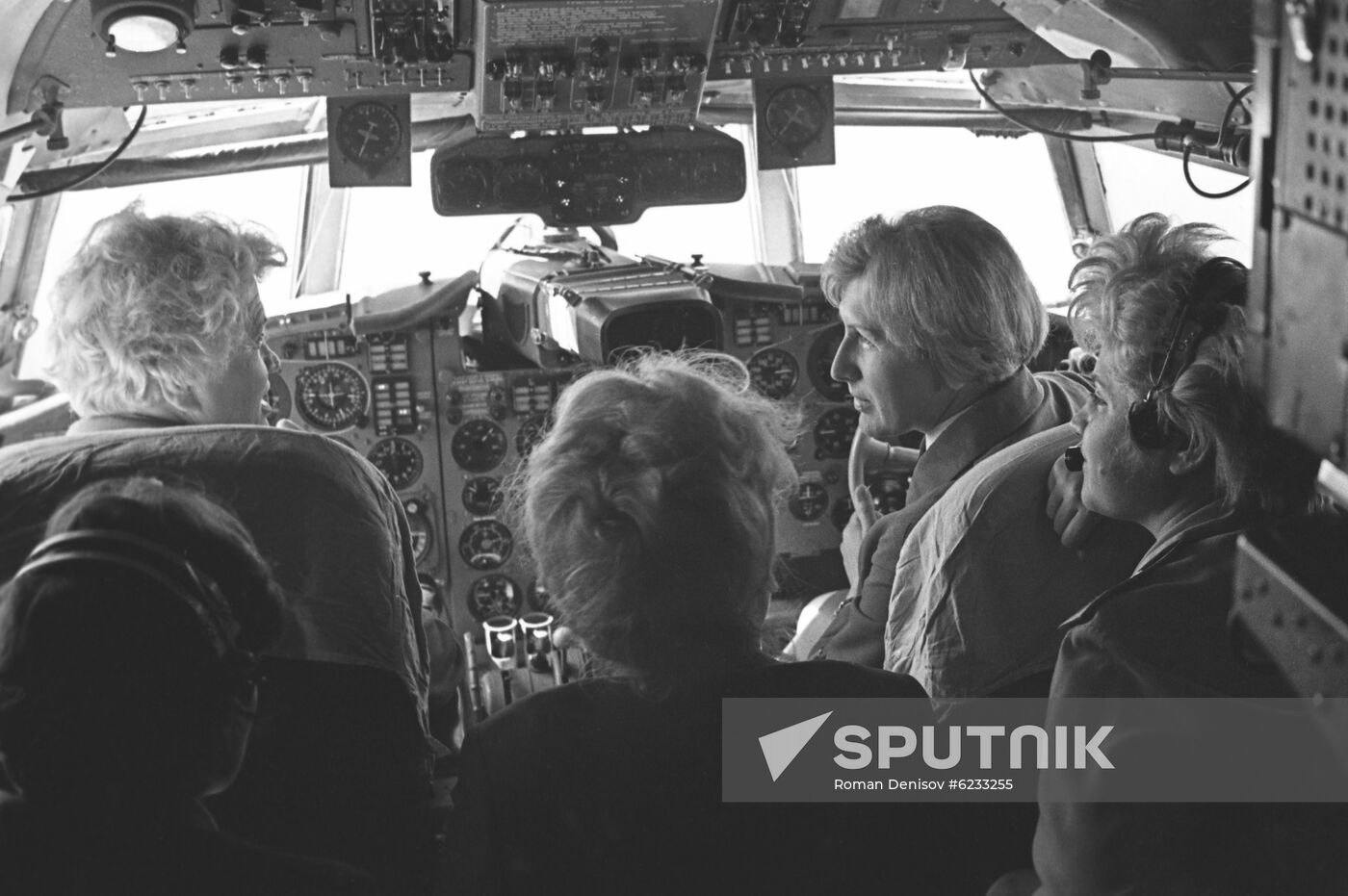 Women's crew of Ilyushin Il 18 turboprop plane