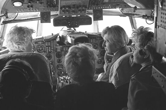 Women's crew of Ilyushin Il 18 turboprop plane