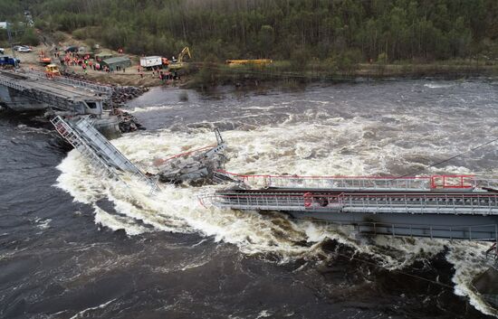 Russia Floods Railway Bridge