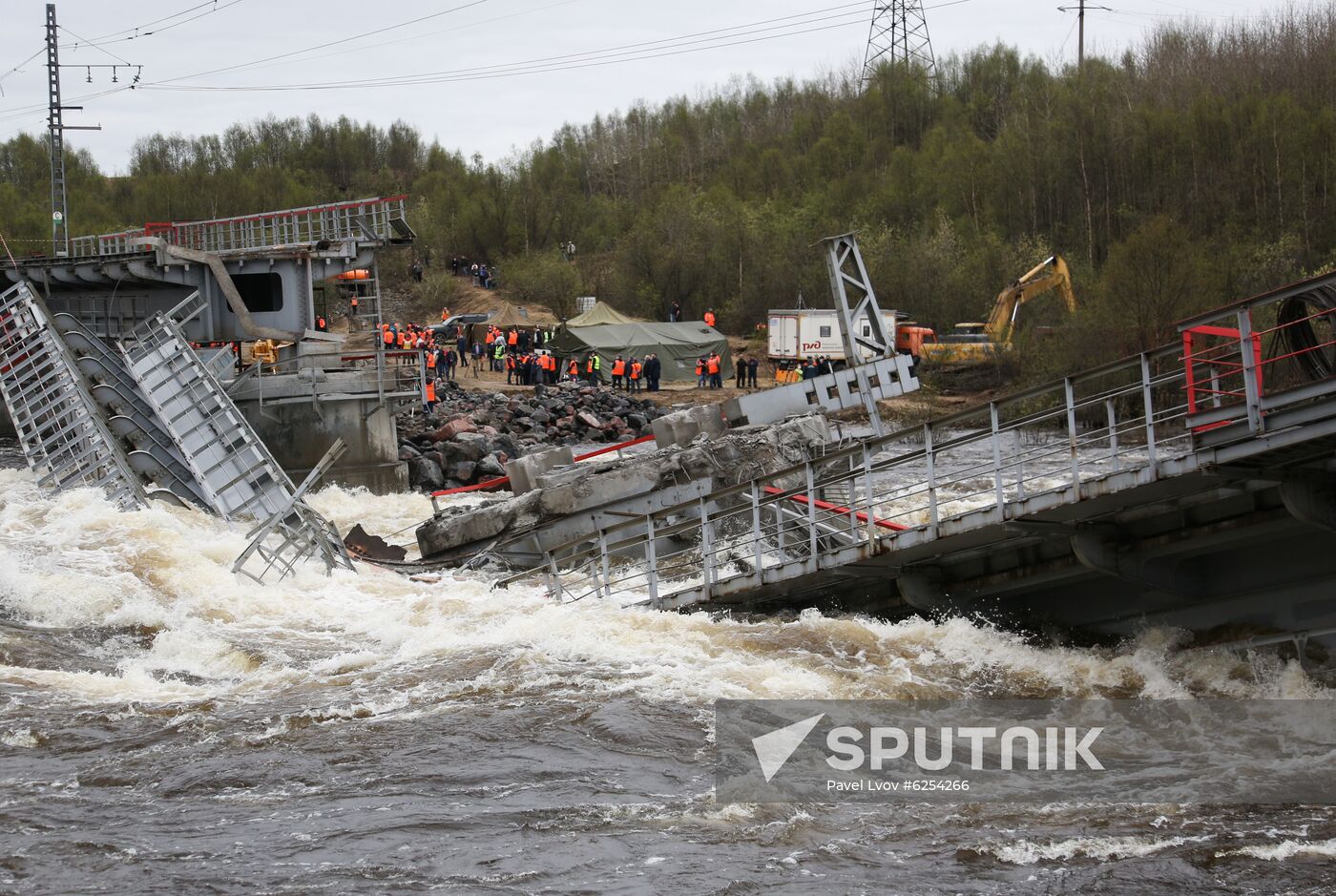 Russia Floods Railway Bridge
