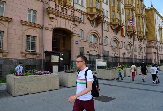 Russia US Embassy LGBT Flag