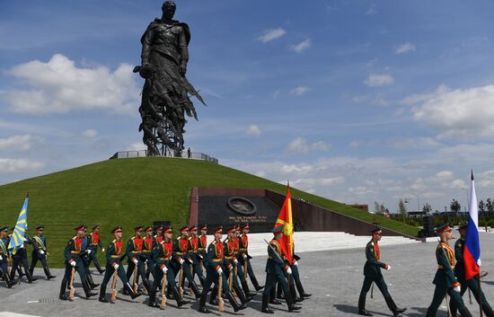 President of Russia Vladimir Putin and President of Belarus Alexander Lukashenko unveil Rzhev Memorial to Soviet Soldiers