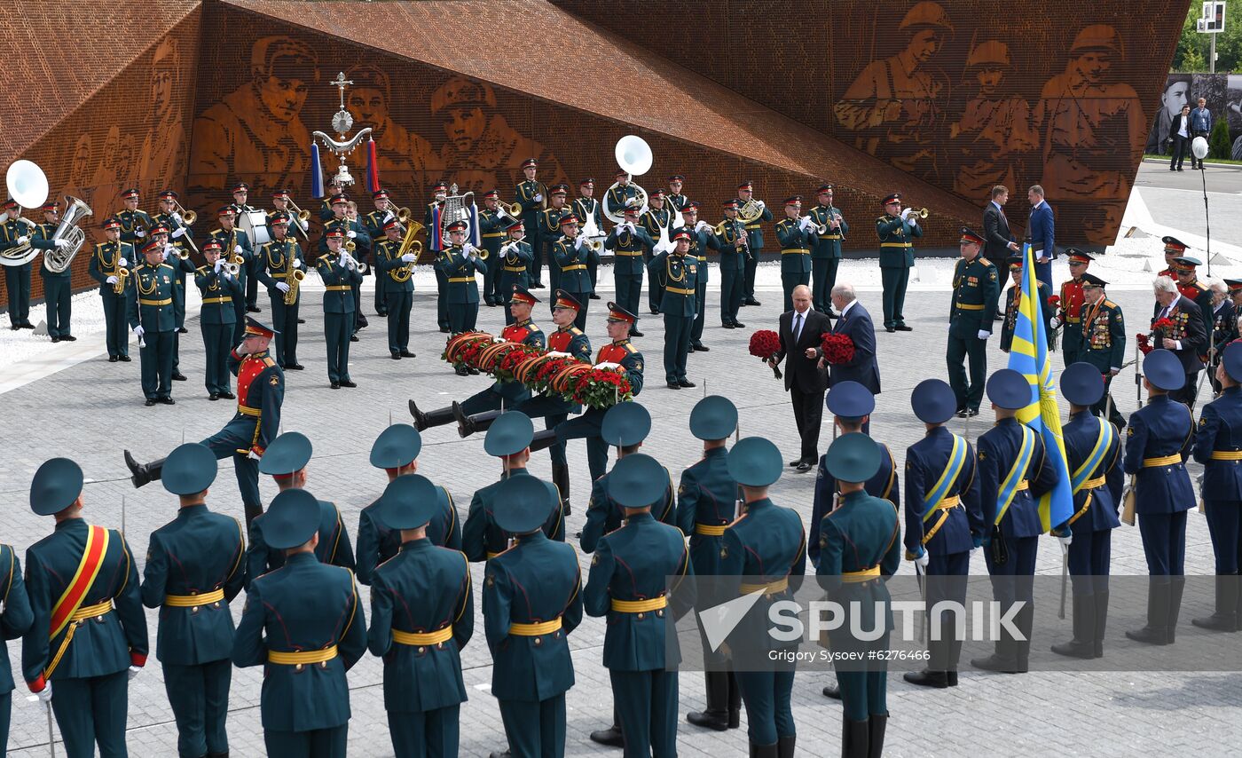 President of Russia Vladimir Putin and President of Belarus Alexander Lukashenko unveil Rzhev Memorial to Soviet Soldiers