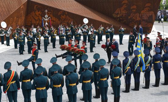 President of Russia Vladimir Putin and President of Belarus Alexander Lukashenko unveil Rzhev Memorial to Soviet Soldiers