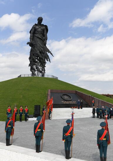 President of Russia Vladimir Putin and President of Belarus Alexander Lukashenko unveil Rzhev Memorial to Soviet Soldiers