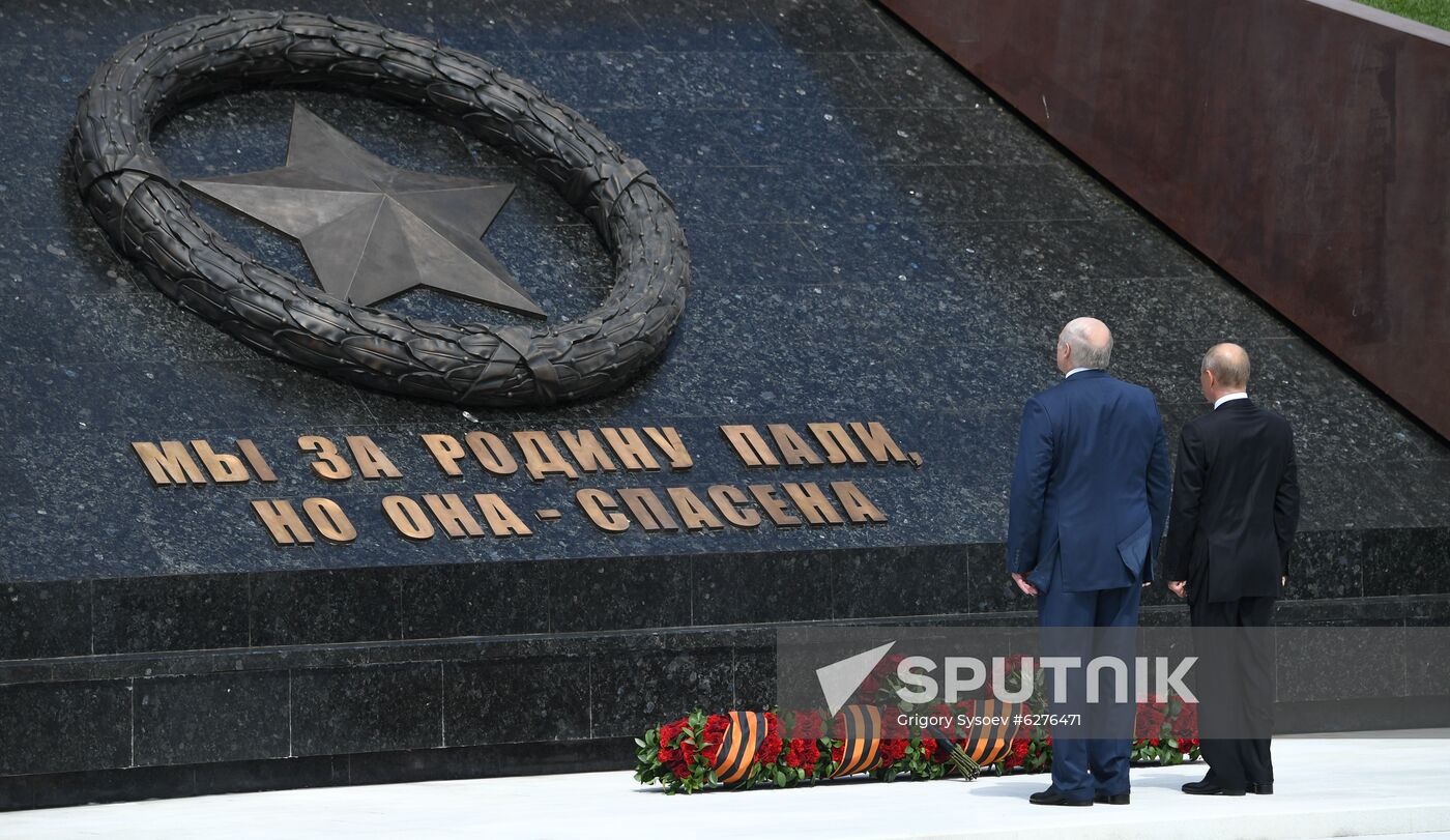 President of Russia Vladimir Putin and President of Belarus Alexander Lukashenko unveil Rzhev Memorial to Soviet Soldiers