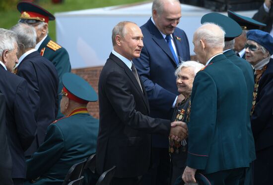 President of Russia Vladimir Putin and President of Belarus Alexander Lukashenko unveil Rzhev Memorial to Soviet Soldiers