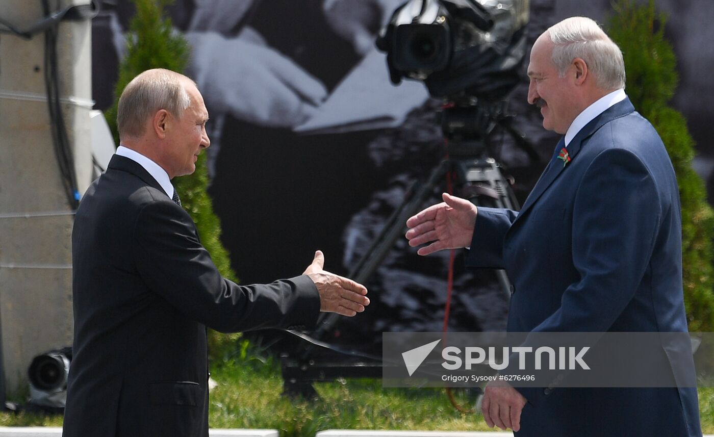 President of Russia Vladimir Putin and President of Belarus Alexander Lukashenko unveil Rzhev Memorial to Soviet Soldiers