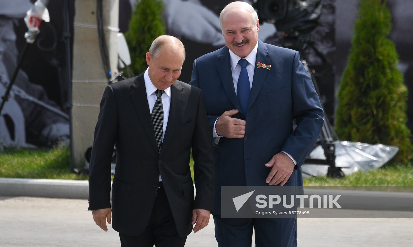 President of Russia Vladimir Putin and President of Belarus Alexander Lukashenko unveil Rzhev Memorial to Soviet Soldiers