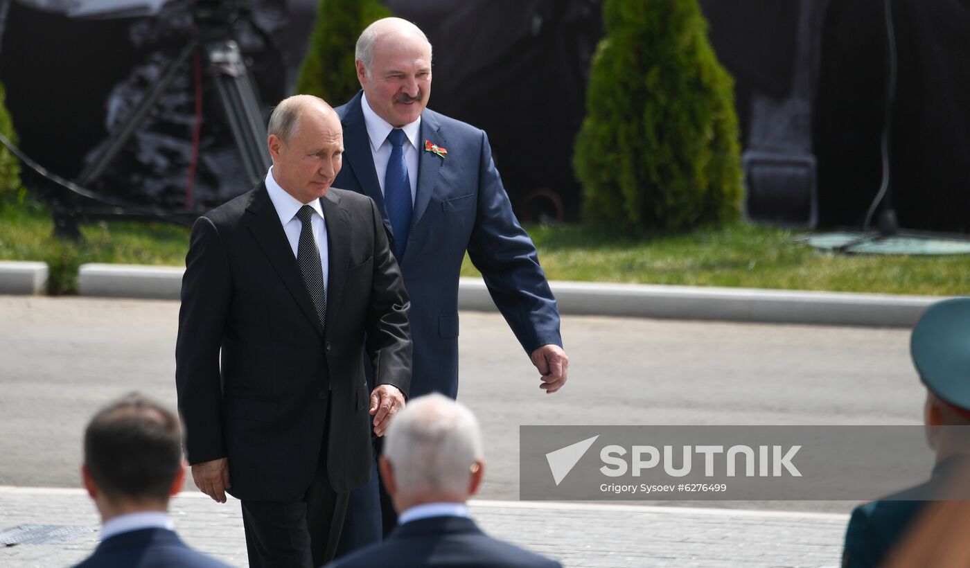 President of Russia Vladimir Putin and President of Belarus Alexander Lukashenko unveil Rzhev Memorial to Soviet Soldiers
