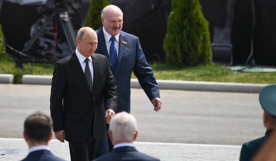 President of Russia Vladimir Putin and President of Belarus Alexander Lukashenko unveil Rzhev Memorial to Soviet Soldiers