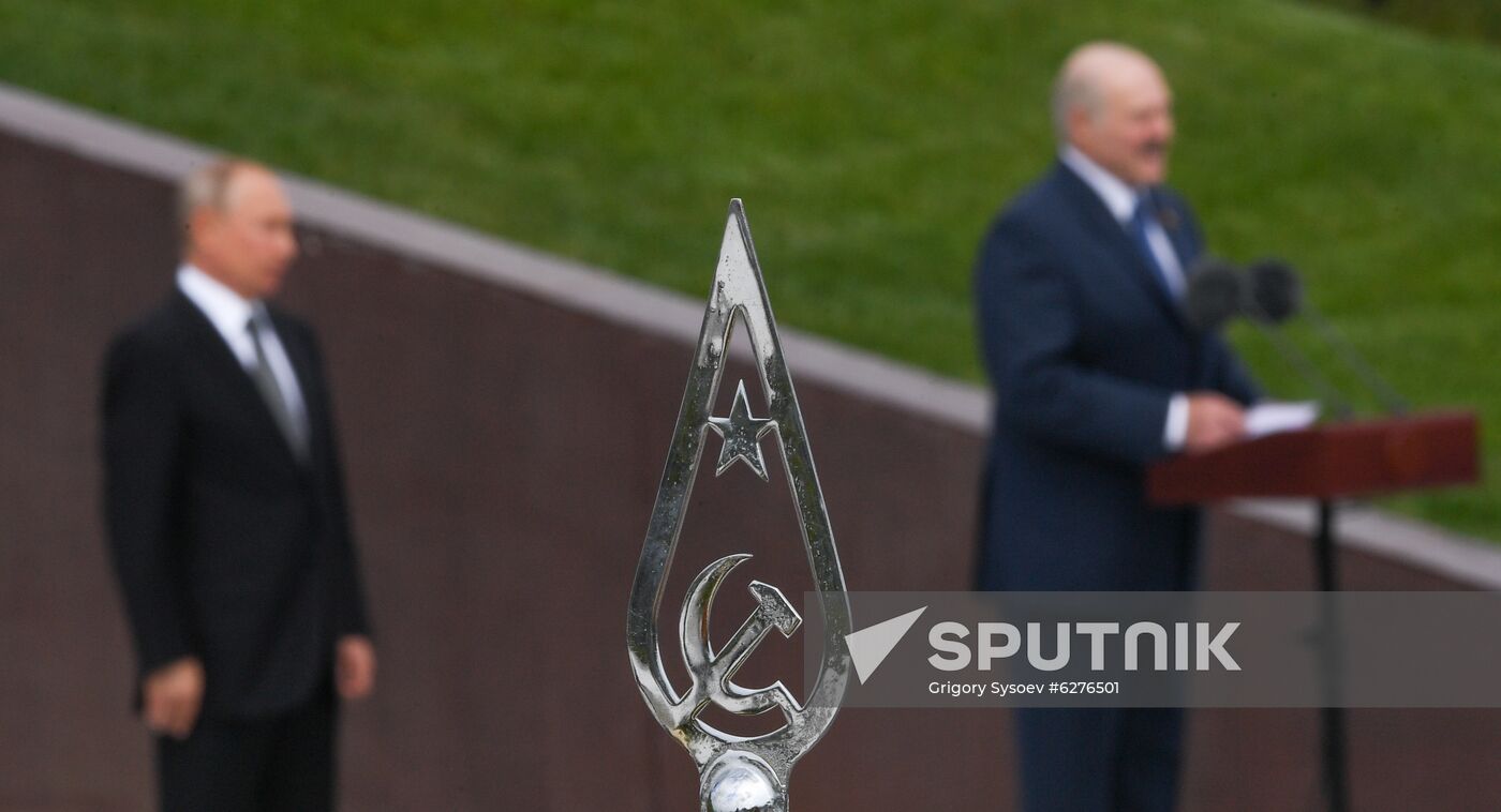 President of Russia Vladimir Putin and President of Belarus Alexander Lukashenko unveil Rzhev Memorial to Soviet Soldiers