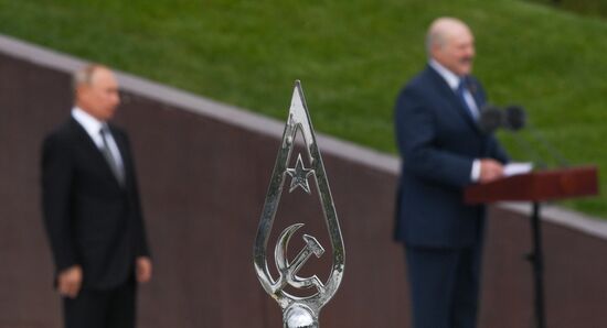 President of Russia Vladimir Putin and President of Belarus Alexander Lukashenko unveil Rzhev Memorial to Soviet Soldiers