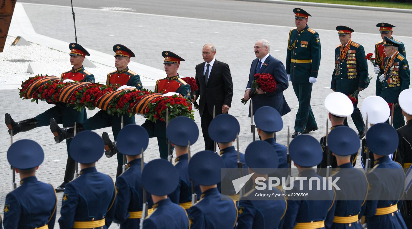 President of Russia Vladimir Putin and President of Belarus Alexander Lukashenko unveil Rzhev Memorial to Soviet Soldiers