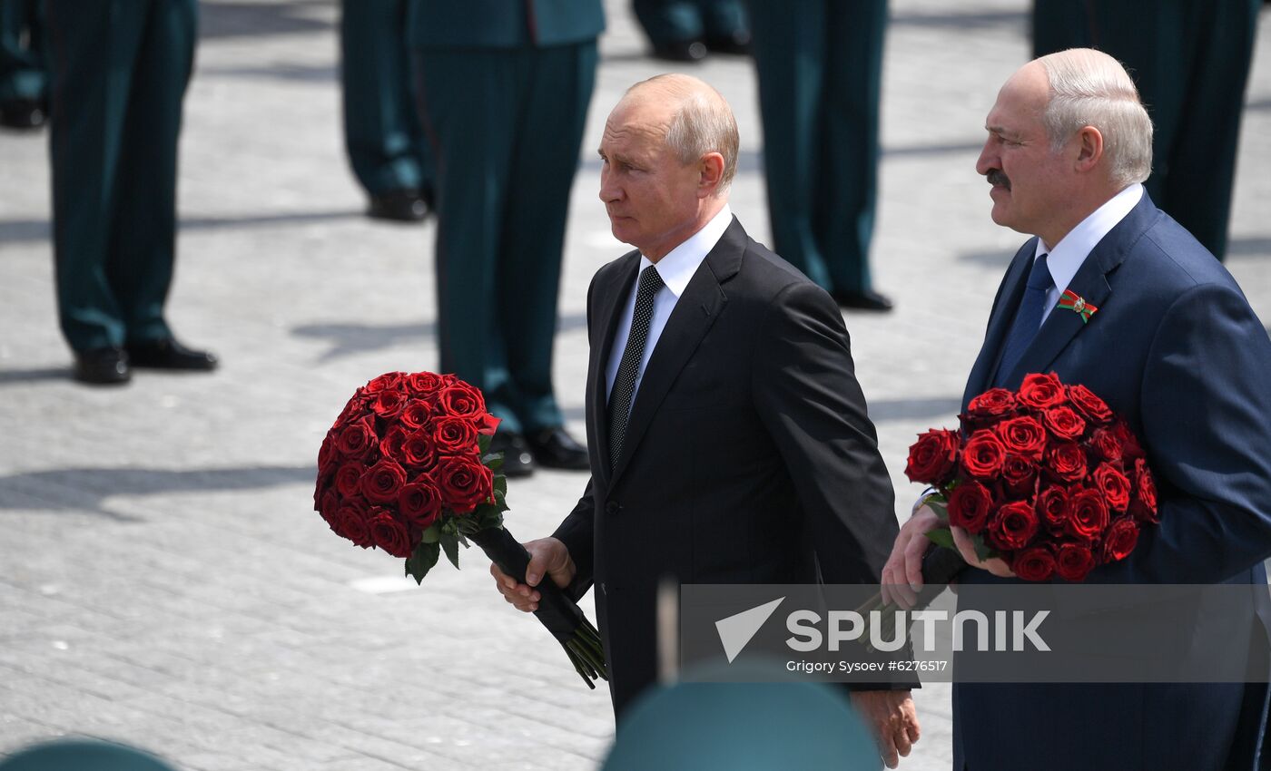 President of Russia Vladimir Putin and President of Belarus Alexander Lukashenko unveil Rzhev Memorial to Soviet Soldiers