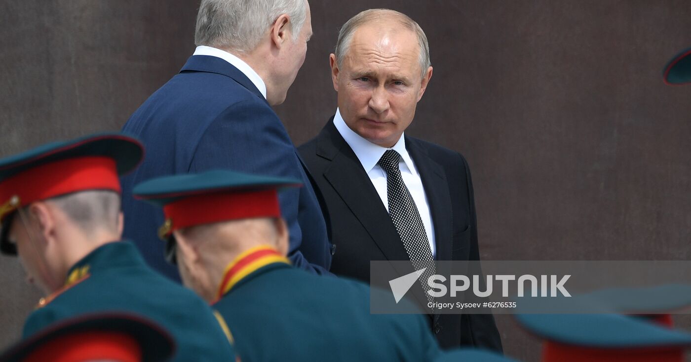 President of Russia Vladimir Putin and President of Belarus Alexander Lukashenko unveil Rzhev Memorial to Soviet Soldiers