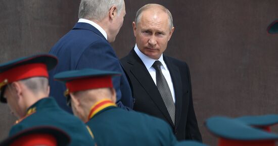 President of Russia Vladimir Putin and President of Belarus Alexander Lukashenko unveil Rzhev Memorial to Soviet Soldiers