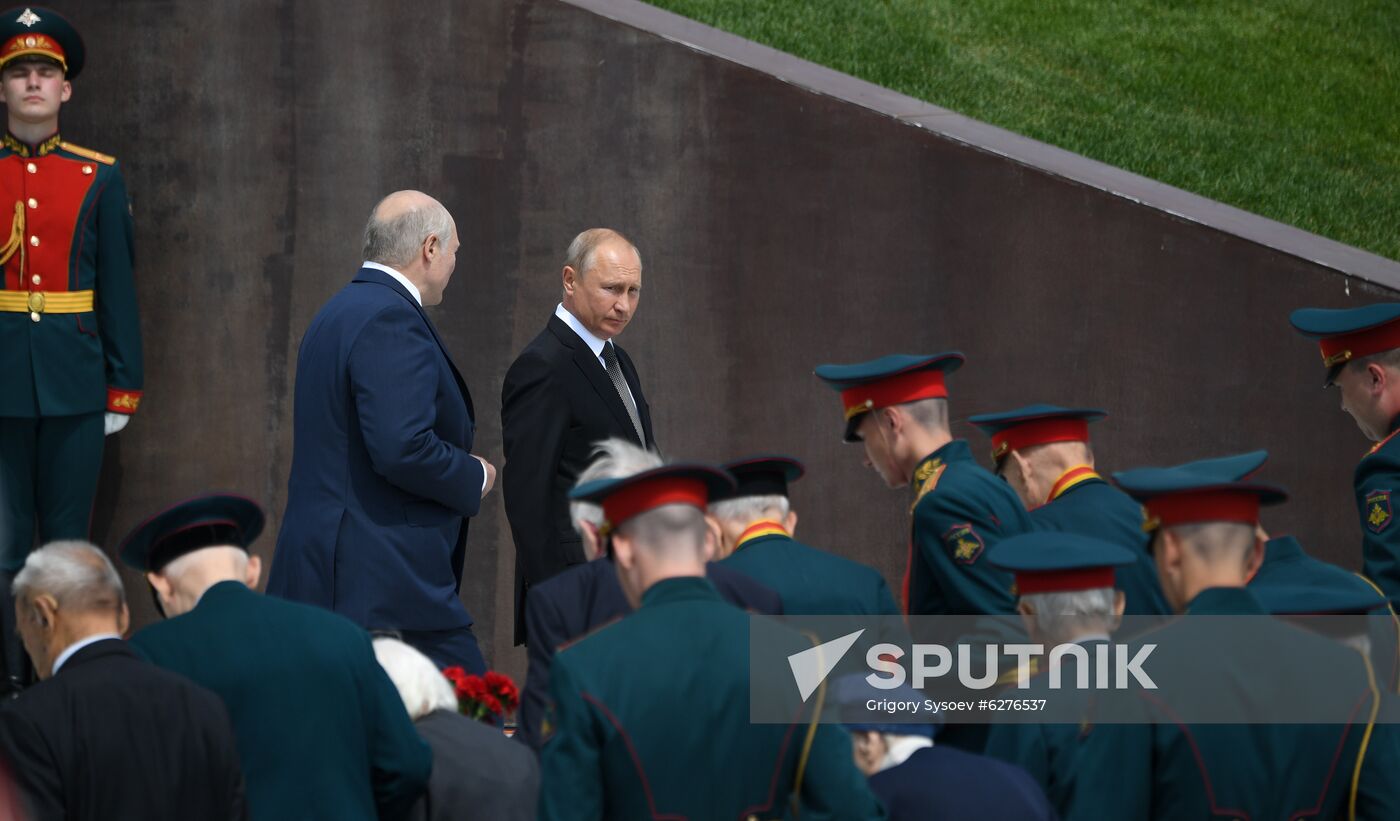 President of Russia Vladimir Putin and President of Belarus Alexander Lukashenko unveil Rzhev Memorial to Soviet Soldiers