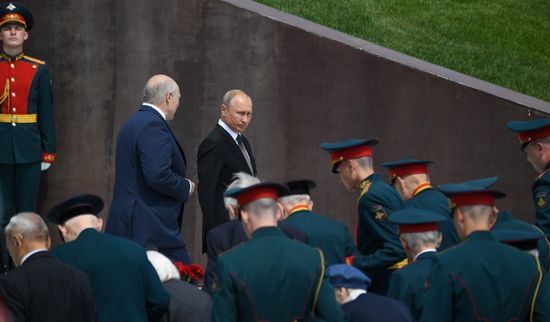 President of Russia Vladimir Putin and President of Belarus Alexander Lukashenko unveil Rzhev Memorial to Soviet Soldiers