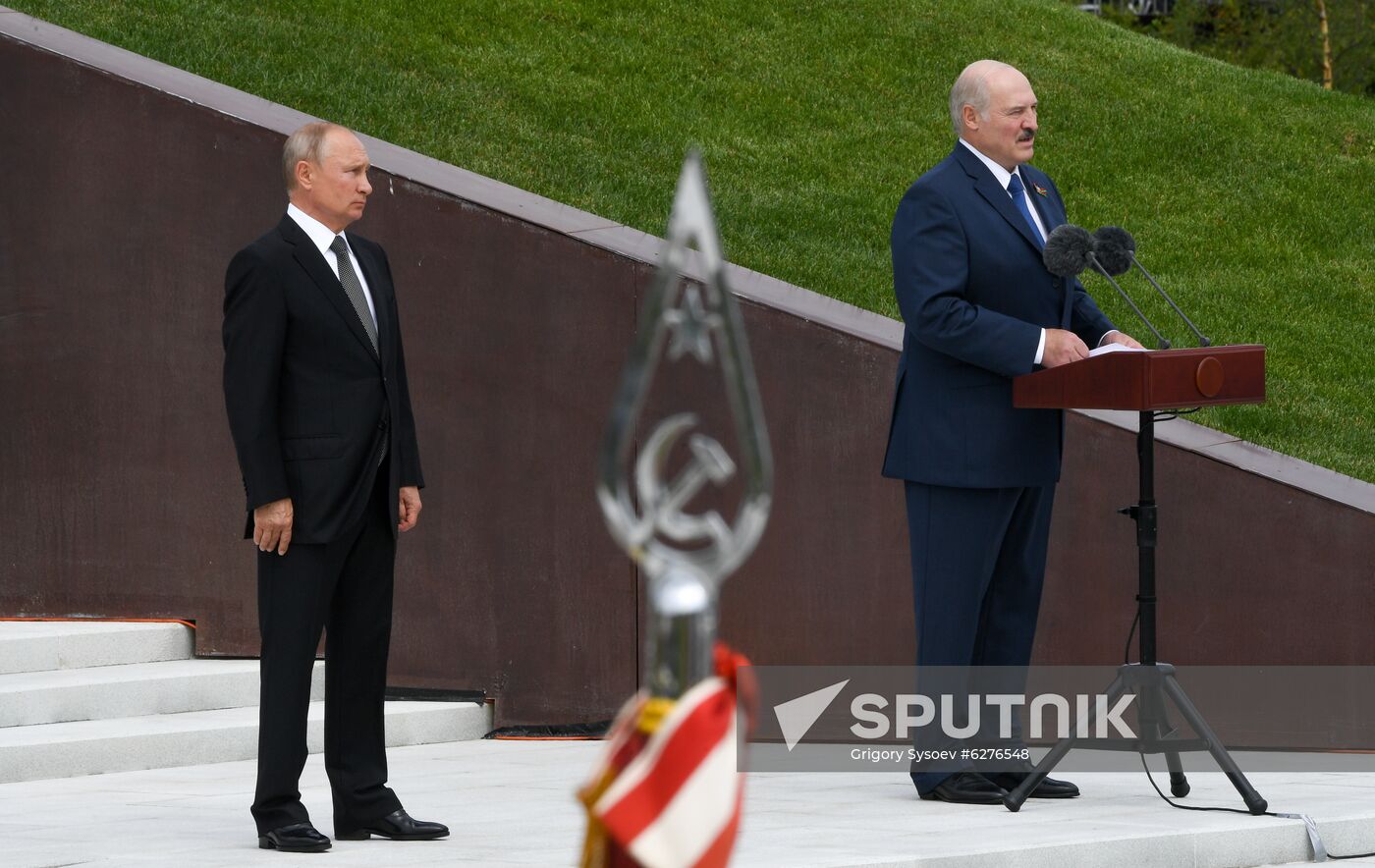 President of Russia Vladimir Putin and President of Belarus Alexander Lukashenko unveil Rzhev Memorial to Soviet Soldiers