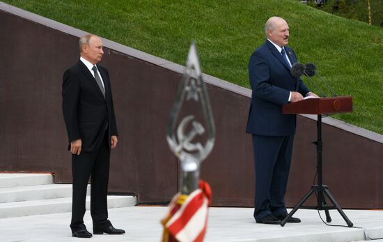 President of Russia Vladimir Putin and President of Belarus Alexander Lukashenko unveil Rzhev Memorial to Soviet Soldiers