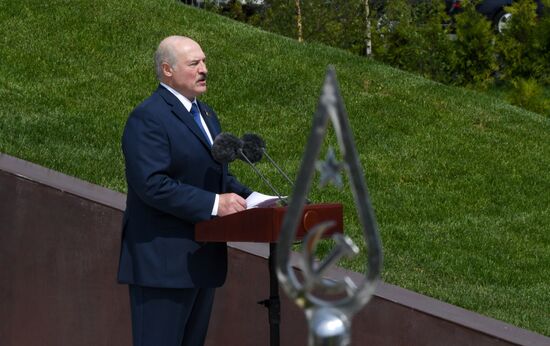 President of Russia Vladimir Putin and President of Belarus Alexander Lukashenko unveil Rzhev Memorial to Soviet Soldiers
