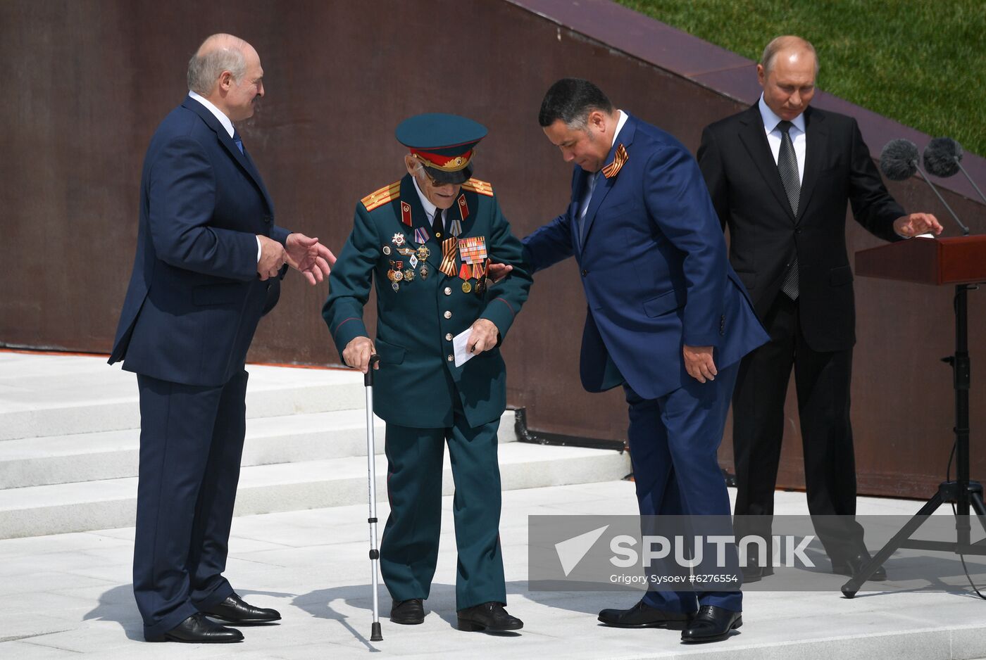 President of Russia Vladimir Putin and President of Belarus Alexander Lukashenko unveil Rzhev Memorial to Soviet Soldiers