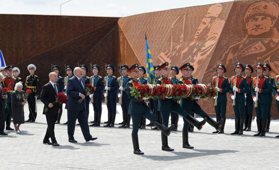 President of Russia Vladimir Putin and President of Belarus Alexander Lukashenko unveil Rzhev Memorial to Soviet Soldiers