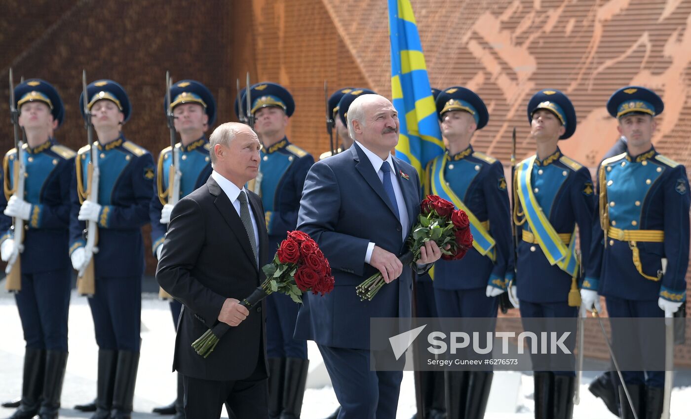 President of Russia Vladimir Putin and President of Belarus Alexander Lukashenko unveil Rzhev Memorial to Soviet Soldiers