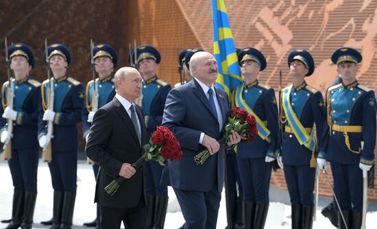 President of Russia Vladimir Putin and President of Belarus Alexander Lukashenko unveil Rzhev Memorial to Soviet Soldiers