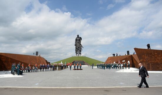 President of Russia Vladimir Putin and President of Belarus Alexander Lukashenko unveil Rzhev Memorial to Soviet Soldiers
