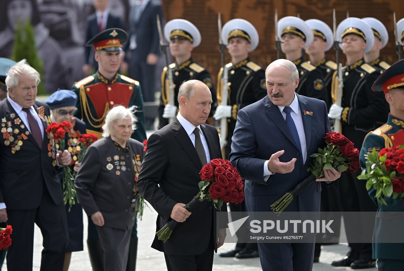 President of Russia Vladimir Putin and President of Belarus Alexander Lukashenko unveil Rzhev Memorial to Soviet Soldiers