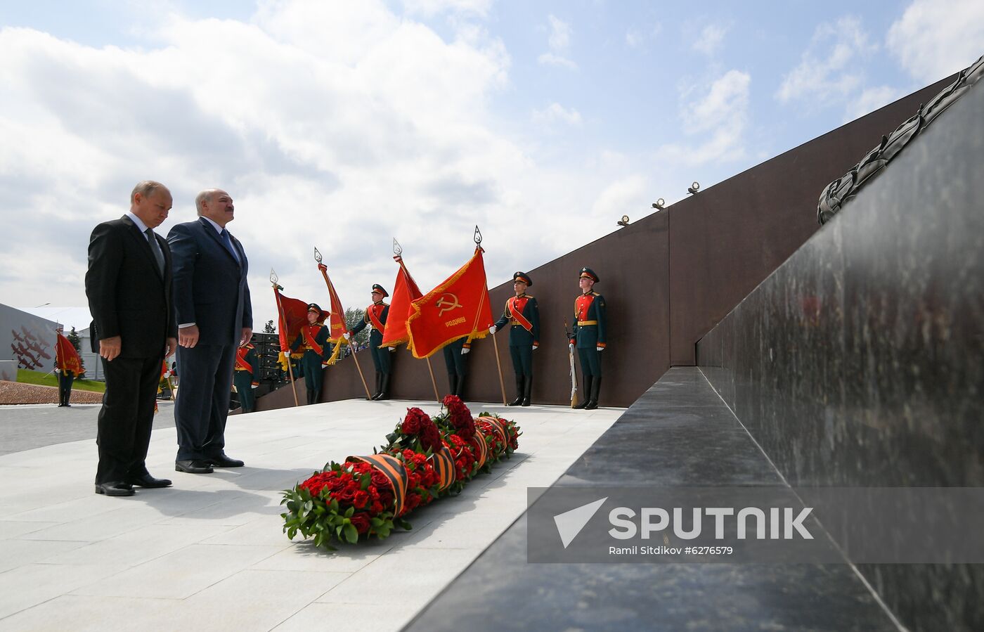 President of Russia Vladimir Putin and President of Belarus Alexander Lukashenko unveil Rzhev Memorial to Soviet Soldiers