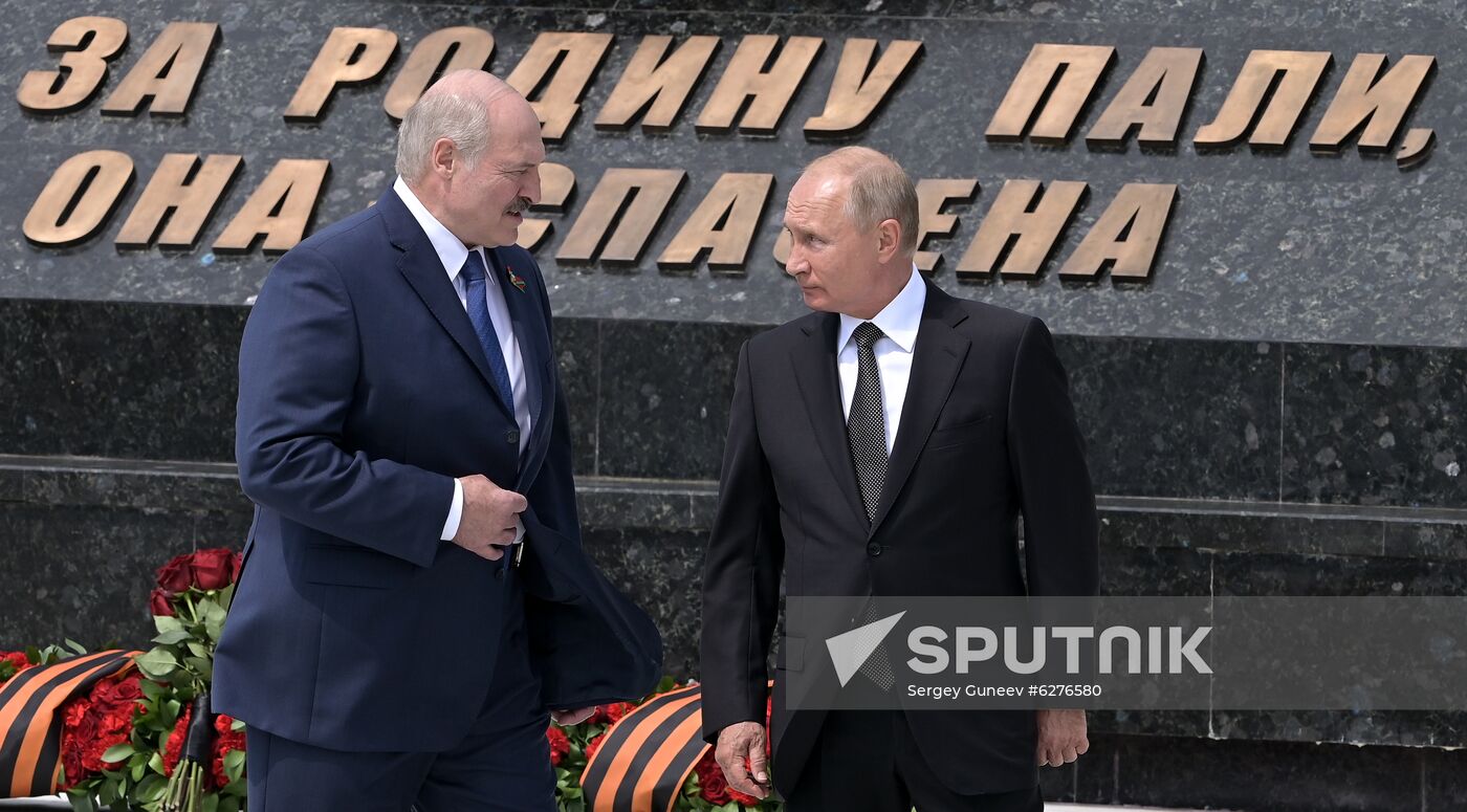 President of Russia Vladimir Putin and President of Belarus Alexander Lukashenko unveil Rzhev Memorial to Soviet Soldiers