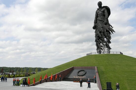 President of Russia Vladimir Putin and President of Belarus Alexander Lukashenko unveil Rzhev Memorial to Soviet Soldiers
