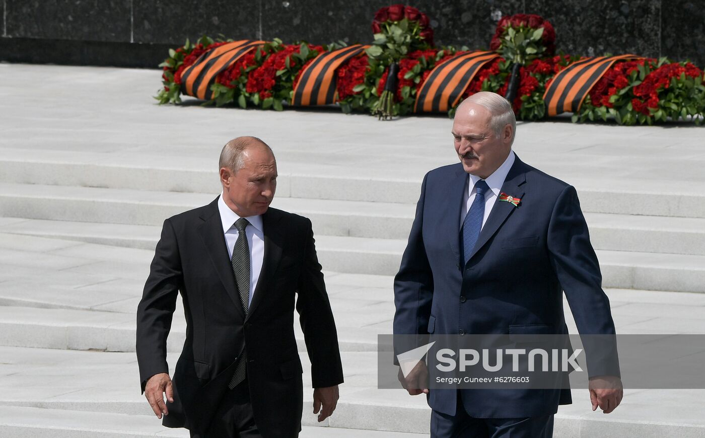 President of Russia Vladimir Putin and President of Belarus Alexander Lukashenko unveil Rzhev Memorial to Soviet Soldiers