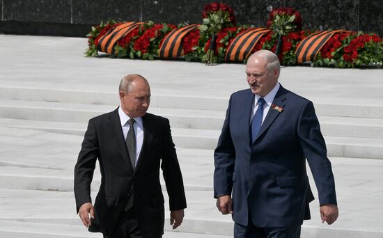President of Russia Vladimir Putin and President of Belarus Alexander Lukashenko unveil Rzhev Memorial to Soviet Soldiers