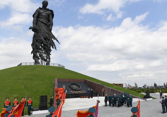 President of Russia Vladimir Putin and President of Belarus Alexander Lukashenko unveil Rzhev Memorial to Soviet Soldiers