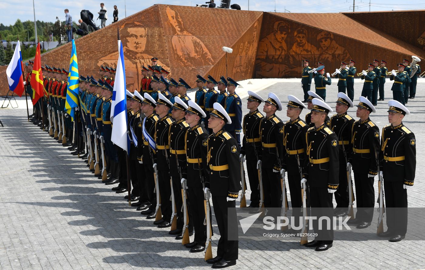 President of Russia Vladimir Putin and President of Belarus Alexander Lukashenko unveil Rzhev Memorial to Soviet Soldiers