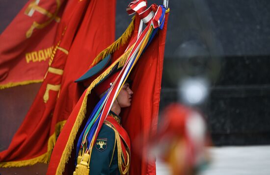 President of Russia Vladimir Putin and President of Belarus Alexander Lukashenko unveil Rzhev Memorial to Soviet Soldiers
