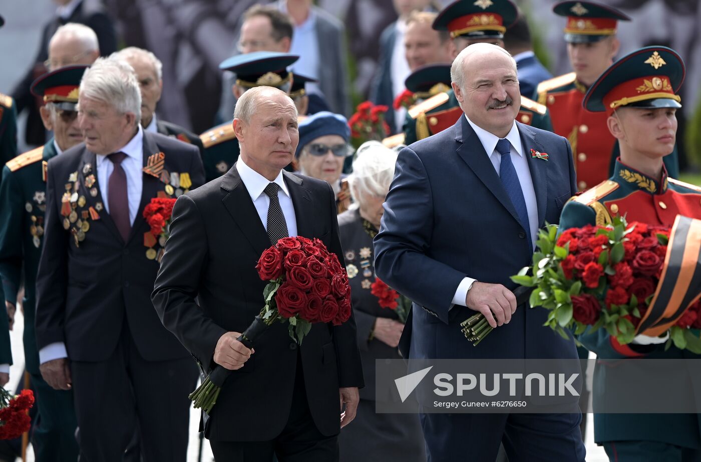 President of Russia Vladimir Putin and President of Belarus Alexander Lukashenko unveil Rzhev Memorial to Soviet Soldiers