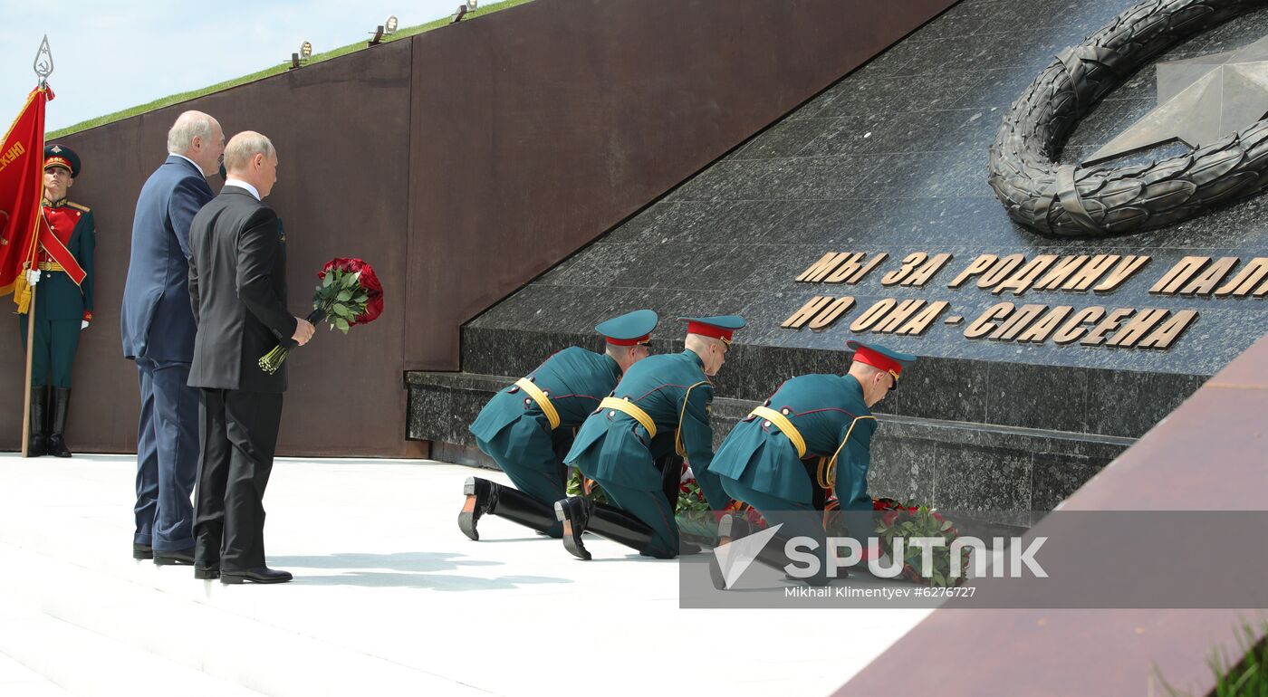 President of Russia Vladimir Putin and President of Belarus Alexander Lukashenko unveil Rzhev Memorial to Soviet Soldiers