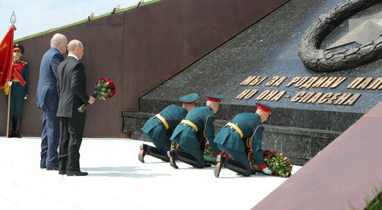 President of Russia Vladimir Putin and President of Belarus Alexander Lukashenko unveil Rzhev Memorial to Soviet Soldiers
