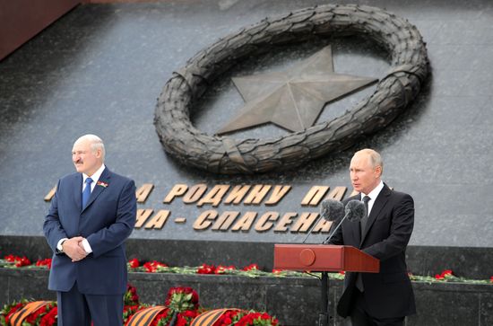 President of Russia Vladimir Putin and President of Belarus Alexander Lukashenko unveil Rzhev Memorial to Soviet Soldiers