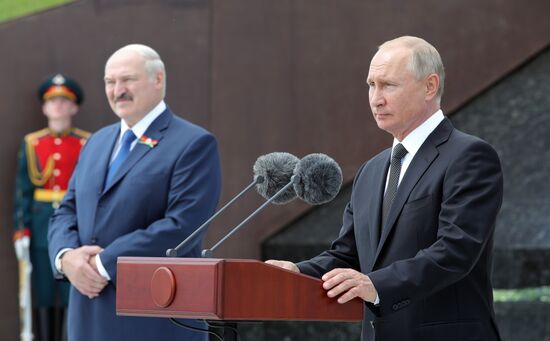 President of Russia Vladimir Putin and President of Belarus Alexander Lukashenko unveil Rzhev Memorial to Soviet Soldiers