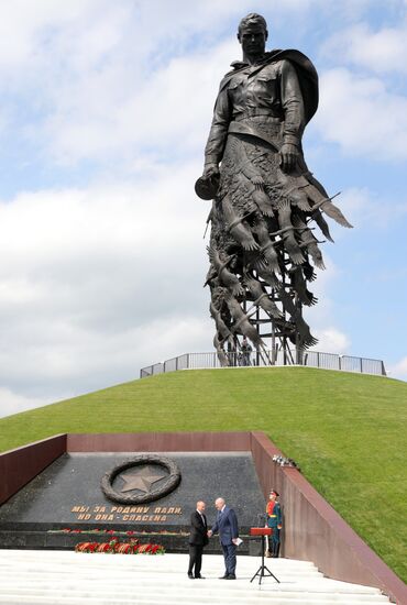 President of Russia Vladimir Putin and President of Belarus Alexander Lukashenko unveil Rzhev Memorial to Soviet Soldiers