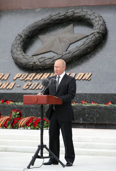 President of Russia Vladimir Putin and President of Belarus Alexander Lukashenko unveil Rzhev Memorial to Soviet Soldiers