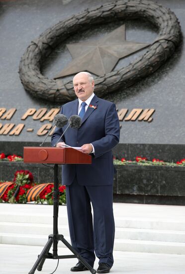 President of Russia Vladimir Putin and President of Belarus Alexander Lukashenko unveil Rzhev Memorial to Soviet Soldiers
